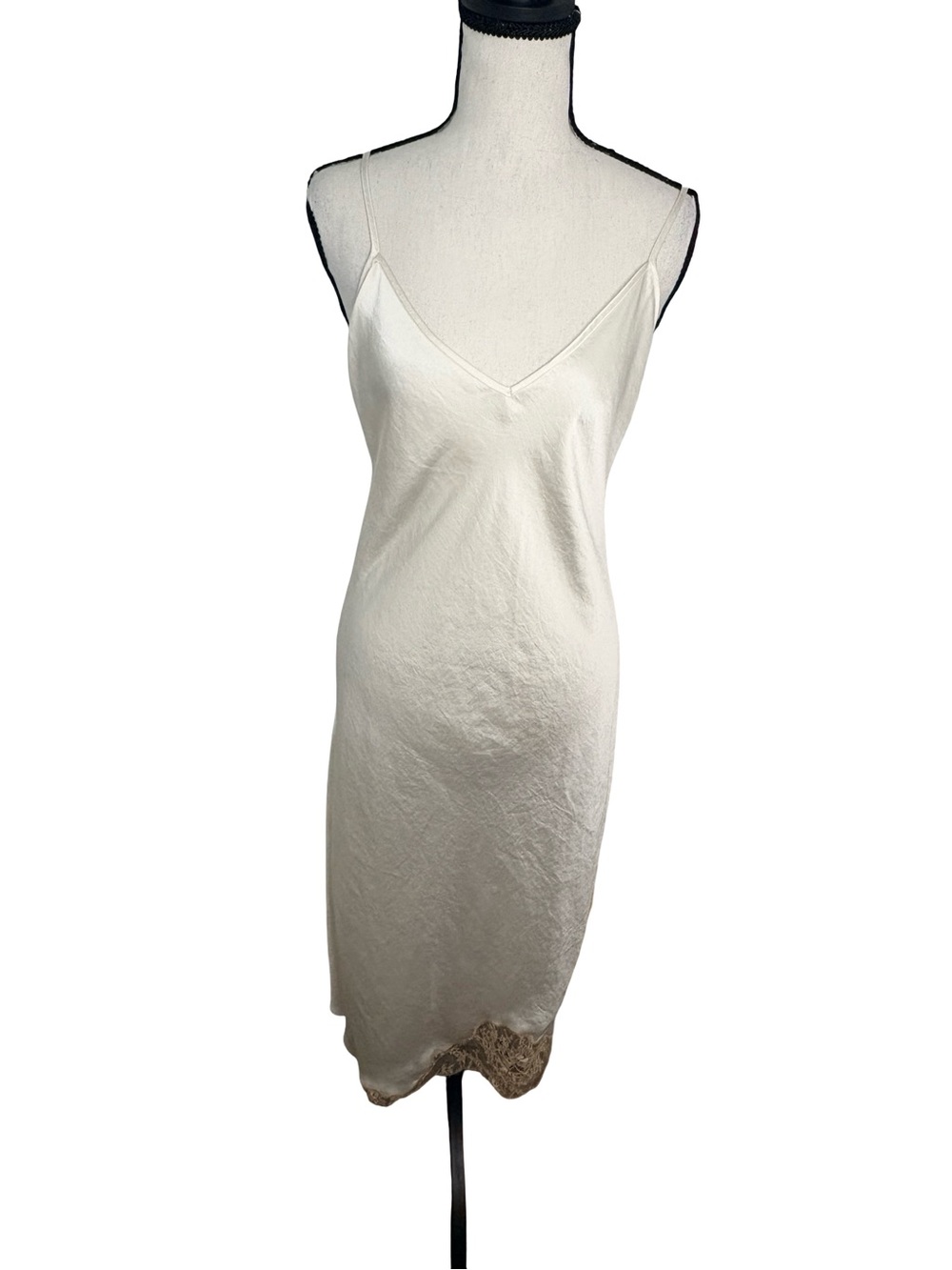 Wilfred Sonnet Satin Lace Trim Slip Midi Dress Light Birch M - Picture 2 of 11